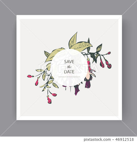 Botanical fuchsia wedding invitation card design 46912518