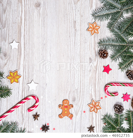 Christmas background on the wooden desk Christmas background on the wooden desk 46912735