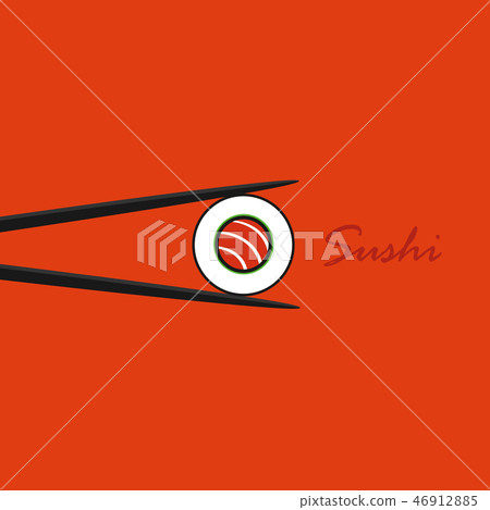sushi with salmon line drawing on an orange background 46912885