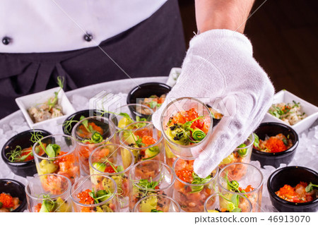 Snack from fish with red caviar Snack from fish with red caviar 46913070