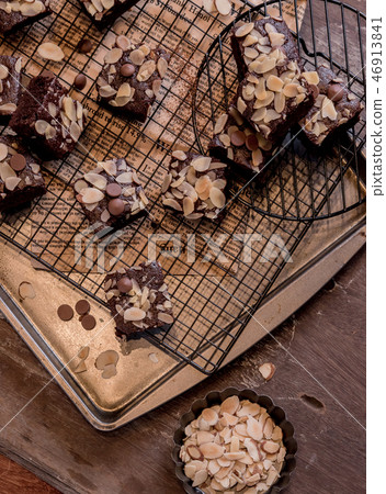 almond brownies on tray almond brownies on tray 46913841