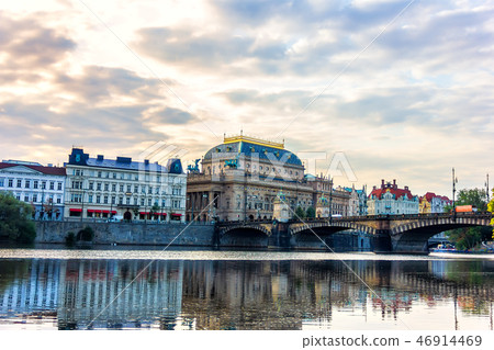 National Theatre and Legion Bridge over the Vltava river, Prague 46914469