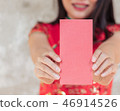 close up of asian woman wearing red traditional  46914526