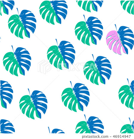 Hand Drawn Vector seamless pattern with leaves of of tropical Monstera plant ornament 46914947