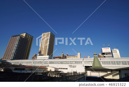 日本的東京都市風景觀看JR日暮里站（南票門）和京成電鐵日暮站 46915322