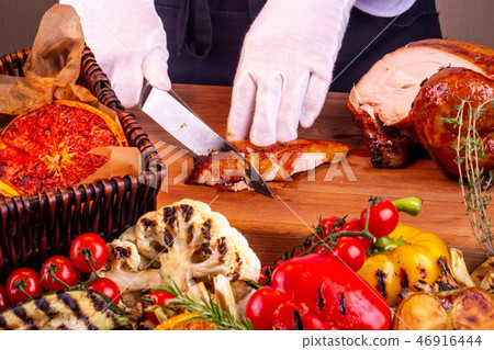 Chicken fillet with grilled vegetables on Chicken fillet with grilled vegetables on 46916444