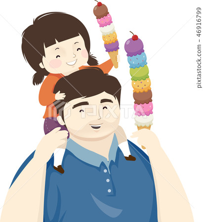 Kid Girl Father Ice Cream Illustration Kid Girl Father Ice Cream Illustration 46916799
