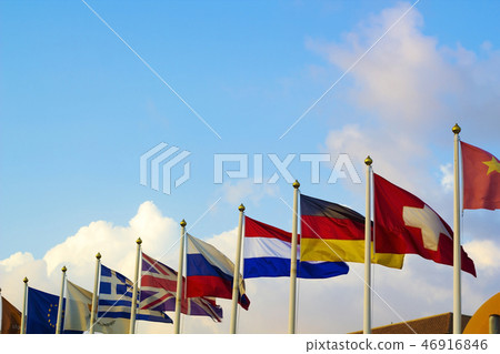 Flags of different countries flapping in wind 46916846