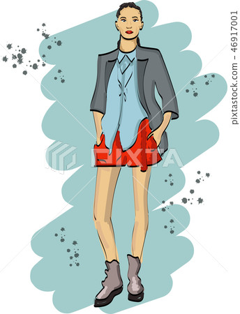 Fashion sketch with young woman in shorts 46917001