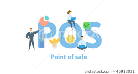 POS, Point of Sale. Concept with keywords, letters and icons. Flat vector illustration. Isolated on 46918031