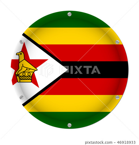 round metallic flag of Zimbabwe with screws round metallic flag of Zimbabwe with screws 46918933