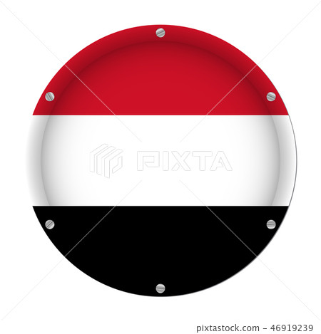 round metallic flag of Yemen with screws round metallic flag of Yemen with screws 46919239