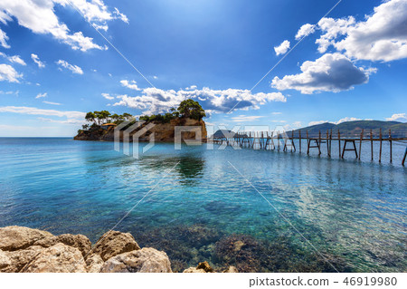 Hanging footbridge in Laganas to Cameo island. 46919980