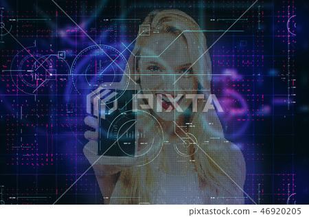 Young woman holding out a cellphone Young woman holding out a cellphone 46920205