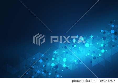 Abstract geometric texture with molecular structures and neural network. Molecules DNA and genetic 46921207