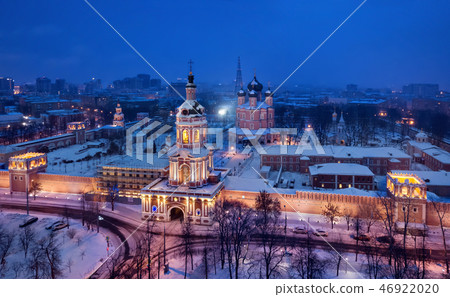 Aerial view of Donskoy Monastery at dusk, Moscow 46922020
