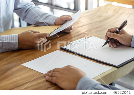 Insurance or loan real estate, Agent broker and client signing c 46922041