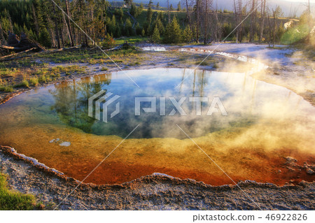 Morning Glory Pool at sunset, Yellowstone Morning Glory Pool at sunset, Yellowstone 46922826