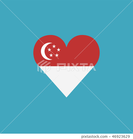 Singapore flag icon in heart shape in flat design - Stock Illustration