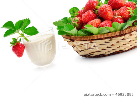 strawberries in basket and milk smoothies isolated 46923895
