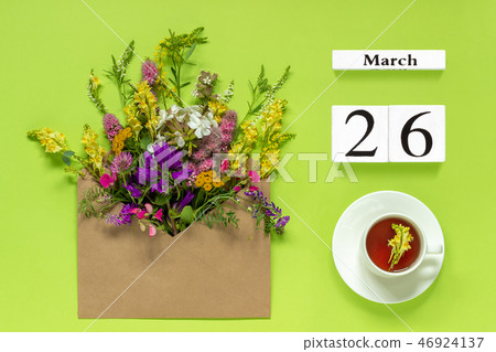 Wooden cubes calendar March 26.  46924137