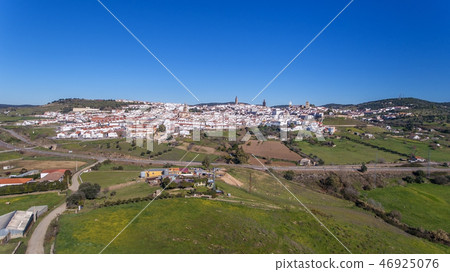 Aerial. Historic Spanish village Jerez de los Caballeros filmed from the sky. Aerial. Historic Spanish village Jerez de los Caballeros filmed from the sky. 46925076