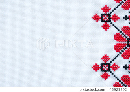 Element Handmade Embroidery on White Linen  46925892