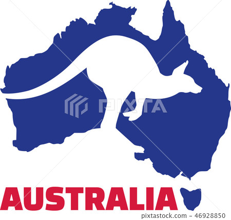 Australia map with kangaroo and name 46928850