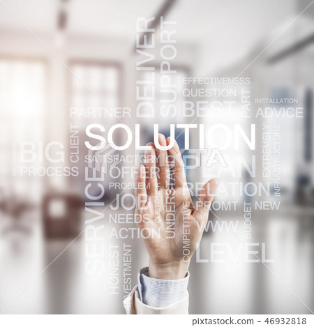 Concept of modern business with palm choocing on of keywords for Concept of modern business with palm choocing on of keywords for 46932818