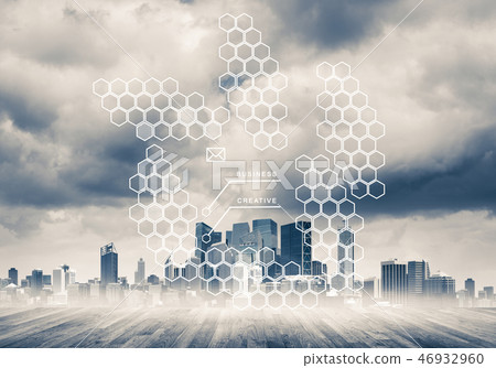 Natural background with modern cityscape wooden floor and media Natural background with modern cityscape wooden floor and media 46932960