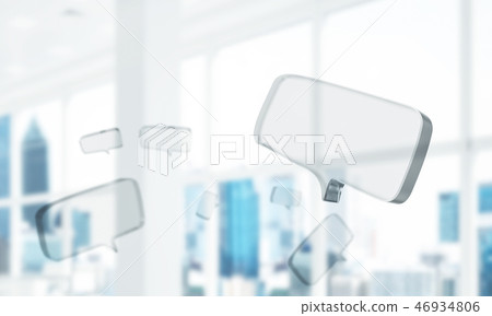 Concept of communication by glass empty chat icon on office back Concept of communication by glass empty chat icon on office back 46934806