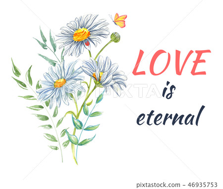 A Watercolor of Flowers and inscription Love. A Watercolor of Flowers and inscription Love. 46935753