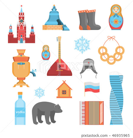 Cartoon Russian Traditional Items Icon Set. Vector Cartoon Russian Traditional Items Icon Set. Vector 46935965