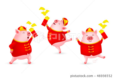 pig characters wearing Chinese costume. 46936552