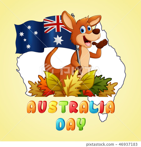 Happy australia Day Kangaroo holding a Flag Happy australia Day Kangaroo holding a Flag 46937183