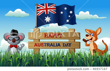 Happy Australia day with koala and kangaroo Happy Australia day with koala and kangaroo 46937187
