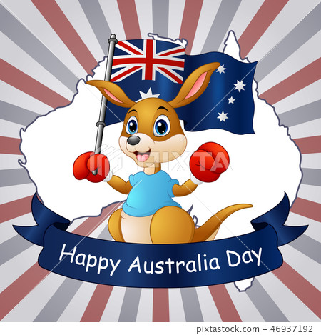 Happy australia Day Kangaroo holding a Flag 46937192