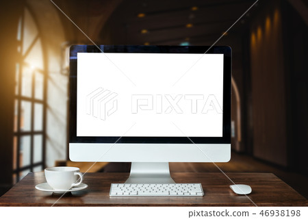 Front view workspace with computer, Front view workspace with computer, 46938198