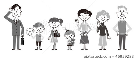 Three generation family monochrome illustration Three generation family monochrome illustration 46939288