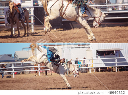 Cowboy And Bucking Saddle Bronco Collage Cowboy And Bucking Saddle Bronco Collage 46940812