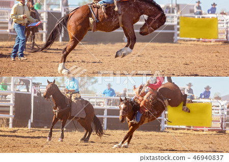 Cowboy And Bucking Saddle Bronco Collage Cowboy And Bucking Saddle Bronco Collage 46940837