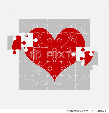 Red pieces puzzle. Jigsaw on Valentine Day. Heart. 46940871