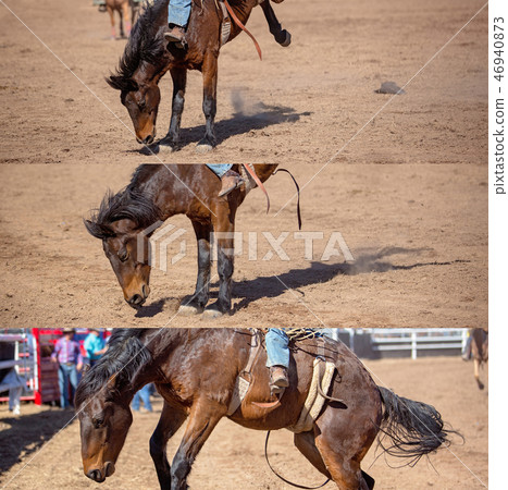 Cowboy Riding Bareback Bucking Bronco Collage Cowboy Riding Bareback Bucking Bronco Collage 46940873