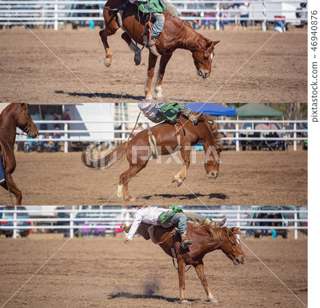Cowboy Riding Bareback Bucking Bronco Collage 46940876