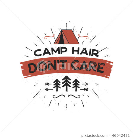 Outdoors Adventure Badge - Camp Hair Don t Care T-Shirt Design with tent, trees, sunbursts symbols Outdoors Adventure Badge - Camp Hair Don t Care T-Shirt Design with tent, trees, sunbursts symbols 46942451