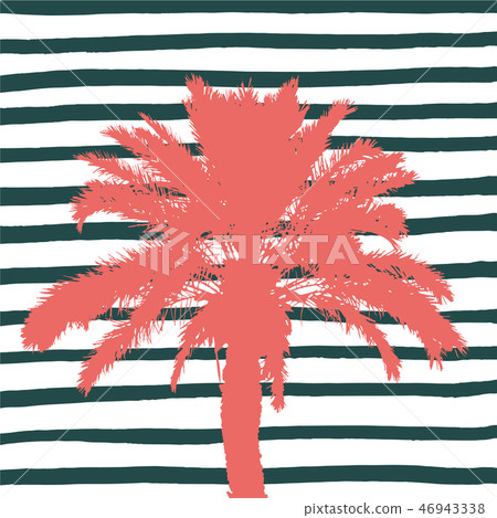 Living coral palm tree and hand drawn stripes. Living coral palm tree and hand drawn stripes. 46943338