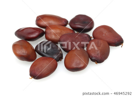 Carob seeds on white background Carob seeds on white background 46945292