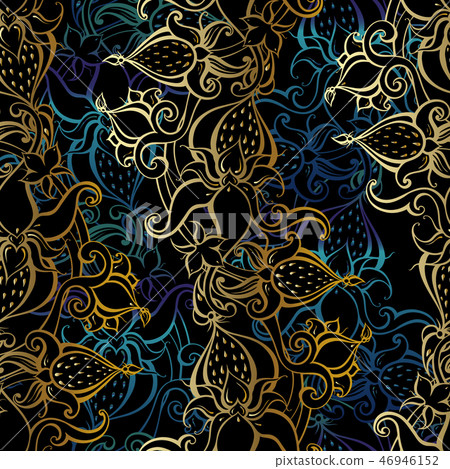Paisley background. Vintage Seamless pattern with hand drawn Abstract Flowers. 46946152