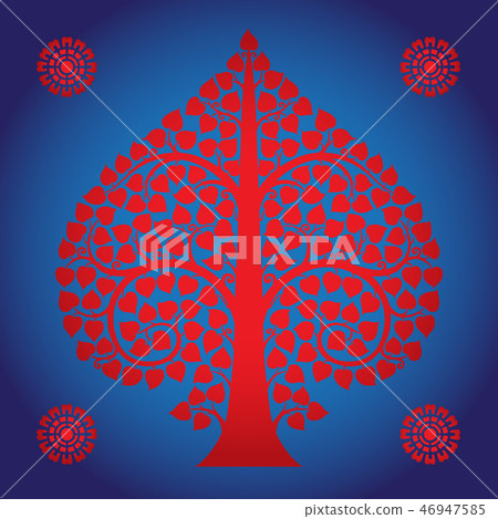 Thai Art Bodhi Tree on Blue Background Thai Art Bodhi Tree on Blue Background 46947585