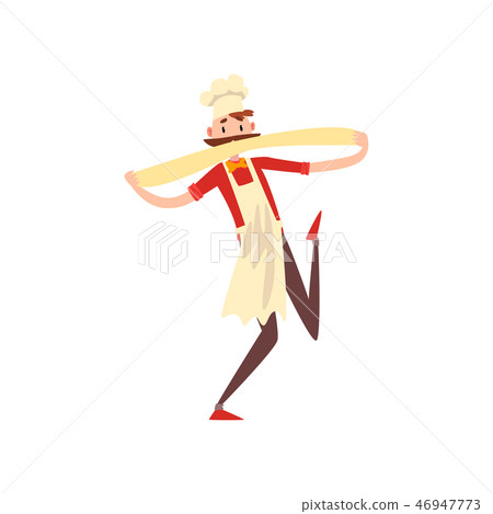 Male chef kneading a dough, pizza maker character preparing Italian pizza vector Illustration Male chef kneading a dough, pizza maker character preparing Italian pizza vector Illustration 46947773